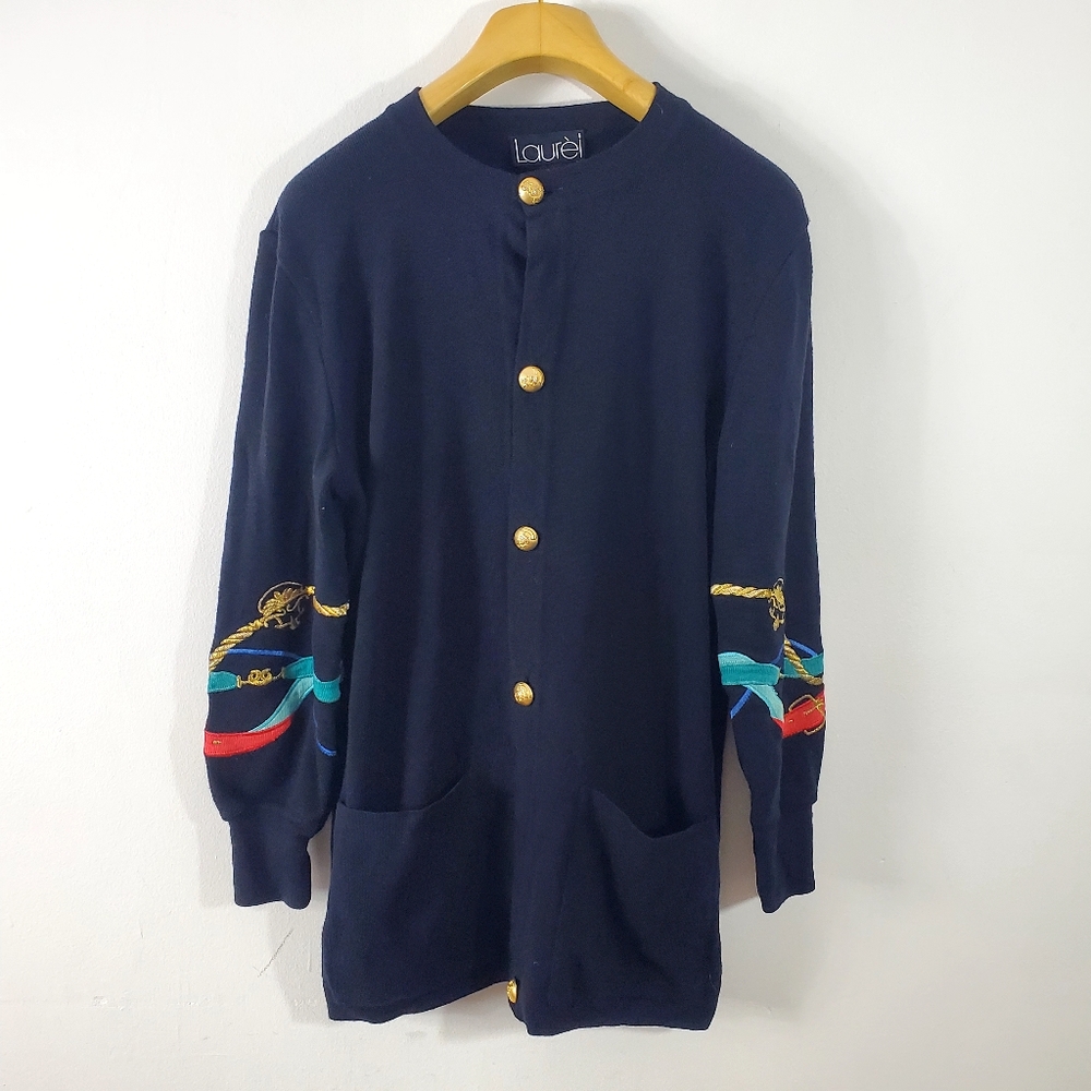 Vtg 80s Laurel Escada Cardigan Womens 34 Wool Oversized Black